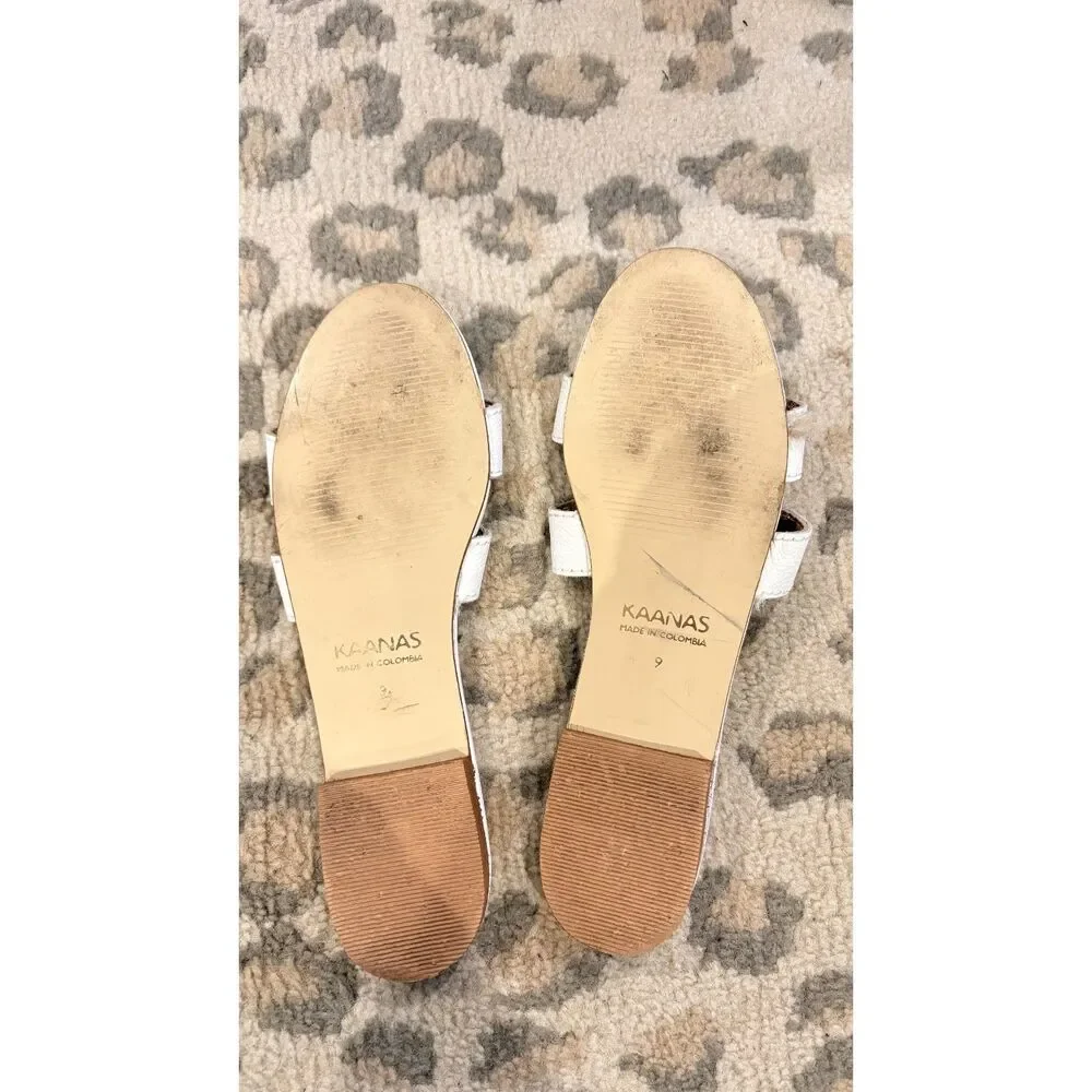 KAANAS Santorini White Leather Slide Sandals Size 9